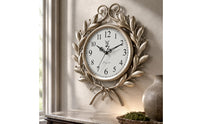 Leafy Wreath Noiseless Quartz Wall Timepiece Non-Ticking Ornate Wall Timepiece Vintage Design Time Display Easy to Hang