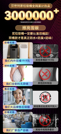 汉世刘家2025新大号垃圾桶家用轻奢卫生间厕所客厅厨房带盖高颜值 【15L灰】内外双桶|防水|防味|防臭【卫生间|厨房|客厅】送60只垃圾袋