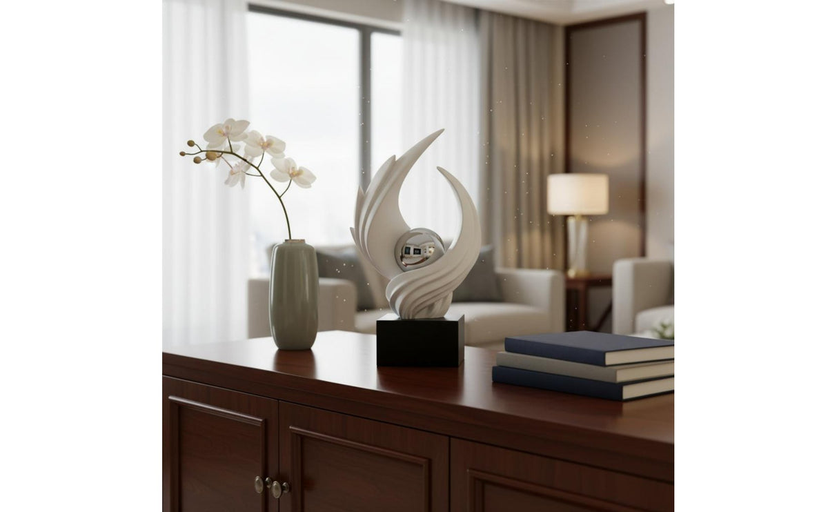 Modern Art Statue with Crystal Sphere Good Fortune Symbol Resin Art Figurine Modern Whorl Sculpture Soft Luxury Visual