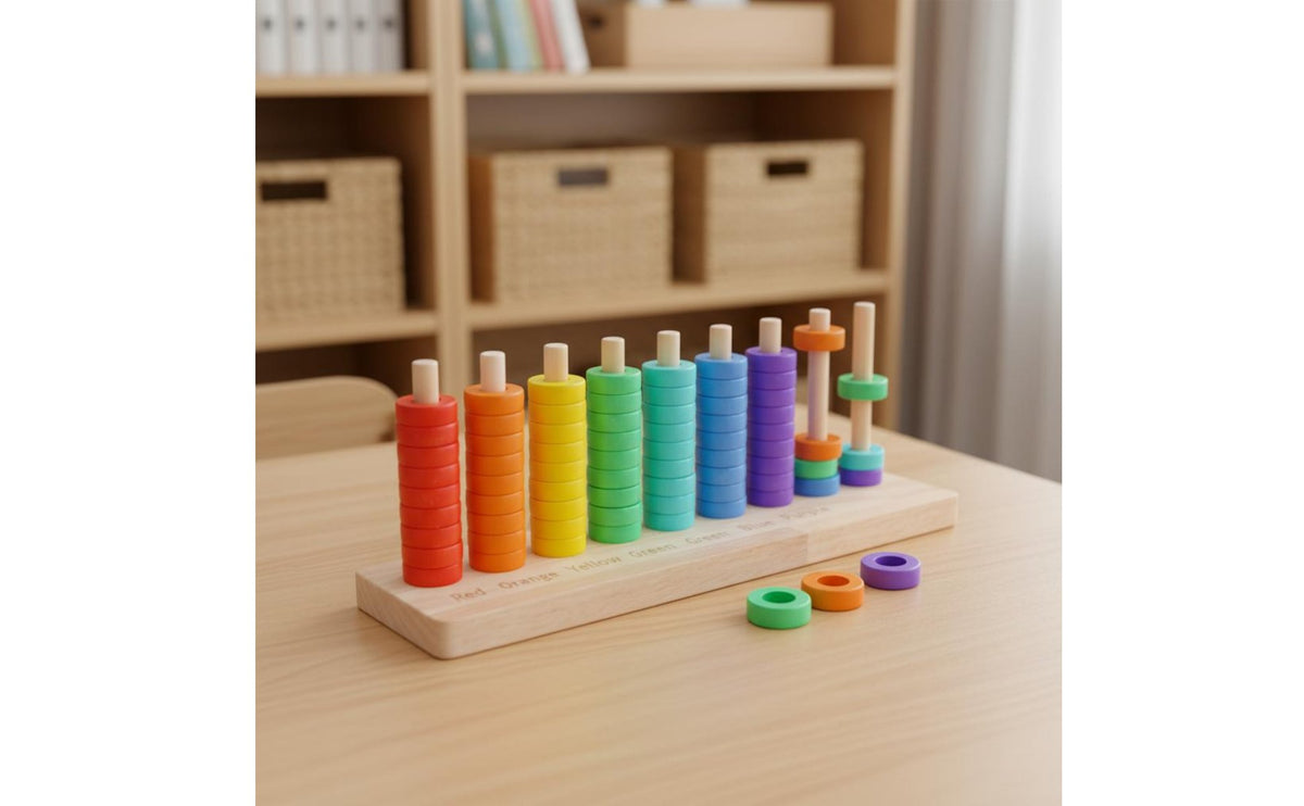Wooden Bead Threading Board Color Sorting Preschool Counting Frame Early Learning Bead Sorter for Preschoolers, Kindergarten Kids, Classroom