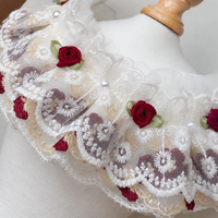 Red Floral Lace Pet Neck Accessory, Handmade Embroidery Pet Supplies, Princess Design Flower Decoration for Special Occasions