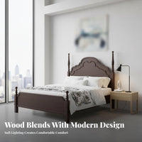 Slatted Panel Bed sturdy Wood Construction Planked Headboard Frame Retro design Bedroom Furniture for partners, Homeowners, Apartment, Guest Room