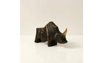 Rhinoceros Sculpture Geometric Rhino Statue Rustic Sculpture with Golden Horned for Bookshelf, Office, Living Room