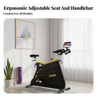 Adjustable Resistance Commercial Cycling Bike Heavy-Duty Frame Cycling Bike Caged Pedals Fitness Equipment Quiet Belt Drive for Athletes, Studio, Gym