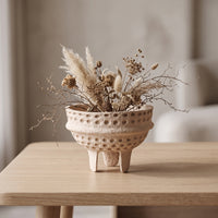 Honeycomb Textured Paper Pulp Vase Artisanal Look Vase with Handles Rustic Vessel Sculptural for Shelf Display