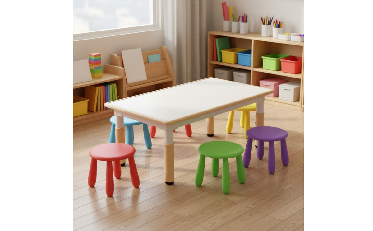Wipe-Clean Desktop Height Adjustable Kids Table Sturdy Construction Kids Table and Chair Set High Weight Capacity Children's Study Desk Set Food-Safe Material-without Cost for Preschoolers