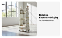 360-Degree Rotation 4-Tier Rotating Bookshelf Space-Saving Design 4-Tier Rotating Book Cart Mobile with Wheels Bookcase Child-Friendly Height for Children, Toddlers, Playroom, Nursery, Small Areas, Bedroom