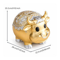 Bull Piggy Bank Gold-Toned Bull Savings Bank Embossed Saving Box for Collectors, Kids