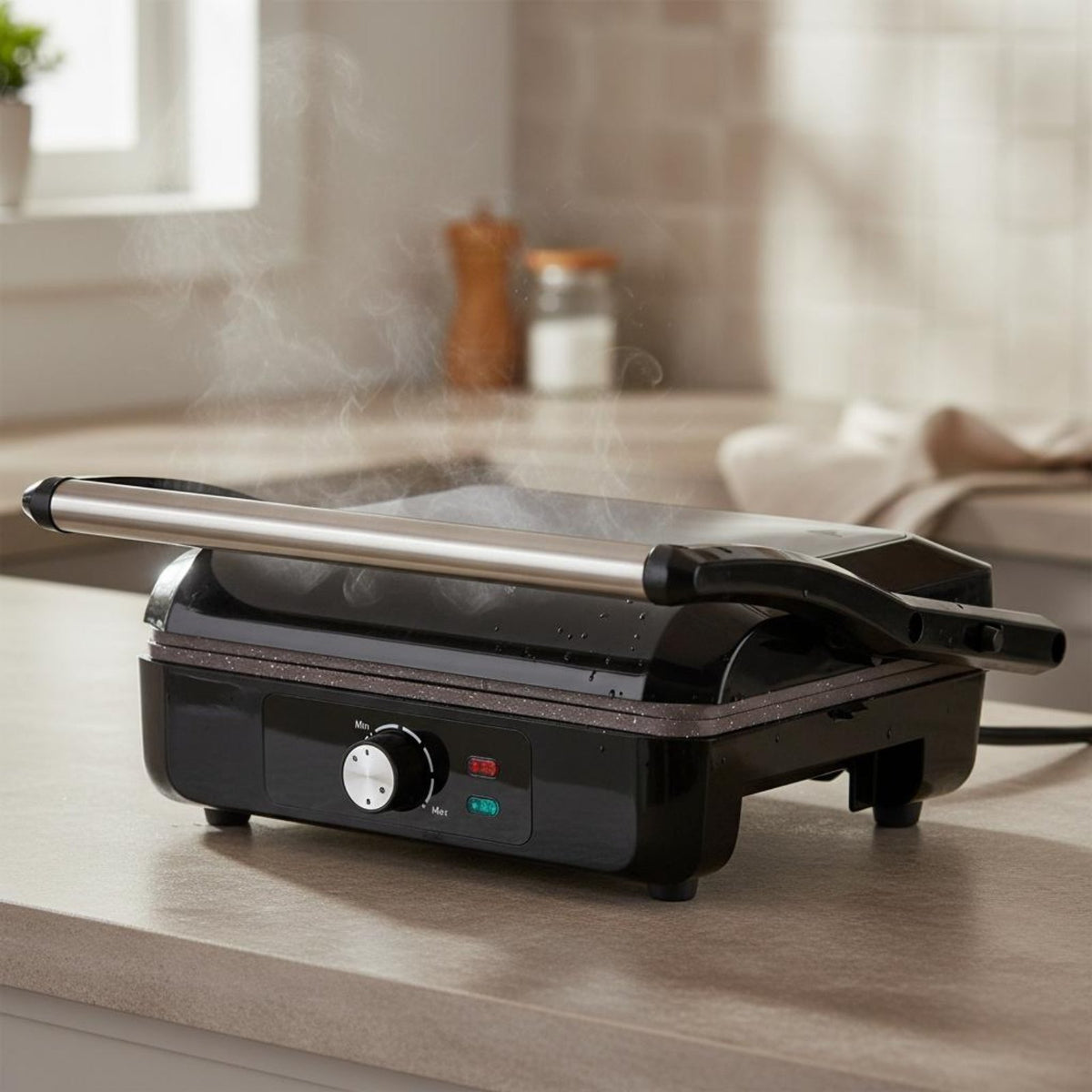 Double-Sided Heating Panini Press 2000W High Power Indoor Contact Grill Non-Stick for Home