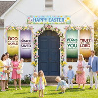 4pcs Easter Porch Banners Easter Door Decorations Porch Sign for Indoor Outdoor Party Photo Backdrop Door Couplet