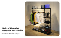 Easy to Assemble Freestanding Rack with Shelves Space-Saving Freestanding Closet System Minimalist Design Garment Stand Heavy-Duty Construction for Apartment Dwellers, Students, Homeowners, Living Room, Entryway, Retail Outlet
