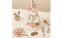 Tiered Dessert Stand Playset Pretend Tea-Time Dessert Set Printed for Children