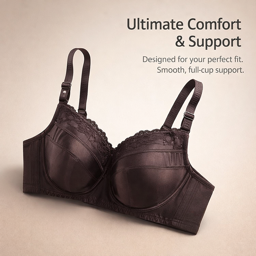 Full Coverage Bras for Women with Thin Padded Cups for Daily Use, Supportive with Adjustable Straps and Four Hook Closure, Minimizer Design