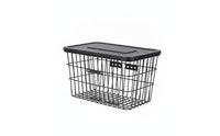 Black Front Bike Basket with Lid Rectangular Front Bike Basket with Cover Grid Sturdy for Errands