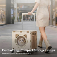 Foldable Pet Carrier Trolley Rotating Wheelbase Cat-Ear Accents Transparent Window