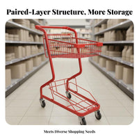 Large Capacity Double-Decker Shopping Cart 360° Swivel Wheels Double Basket Push Cart Multi-Purpose Metal Basket Trolley Comfortable Grip Handle for Street Vendors, Retail Shop Owners, Home Users, Outdoor Market, Moving, Laundry Room