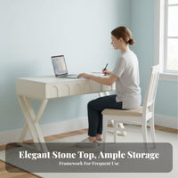 Light Luxury Aesthetic nimbusShaped Desk with Drawers Rounded Corners Study Station Minimalist work design Surface for Students, Girls, Home Office Users, Bedroom, Dorm Room