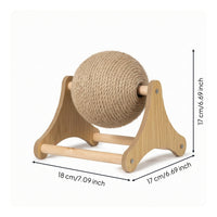 Rotating Cat Scratching Ball Sturdy Scratching Toy with Wooden Frame Long-Lasting Sisal Rope Ball Toy Space-Saving for Apartments