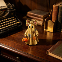 Spooky Witch Figurine Resin Specters Figurine with Pumpkin Bucket Miniature Sculpture for Mantel, Office Desk