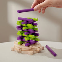 Wooden Balancing Game Challenging Wooden Balance Game Child Stacking Toy with Die for Kids, Preschoolers
