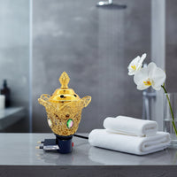 Electric Scent Warmer Electrically-Powered Scent Warmer with Handles Gold-Finished for Home Fragrance, Tea-Serving Areas