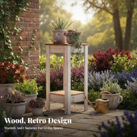 Rustic Design 2-Tier Plant Stand Indoor & Outdoor Use Two-Tier Console Table Weather-Resistant Flower Pot Holder Vintage Look for Decor Enthusiasts, Homeowners, Decorators, Balcony, Living Room, Corner, Entryway