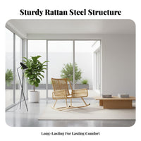 Weather Resistant Rattan Rocking Lounge Chair Breathable Weave Rattan Rocking Chair Soft Cushion Included Oversized Patio Rocker Wide Seat for Seniors, Homeowners, Readers