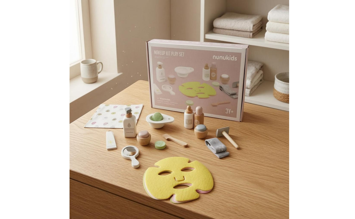 Pastel Facial Mask Play Set Cosmetic-Style Wooden Beauty Set Layered Pretend Makeup Kit Playful