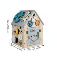 Fine Movement Skills Educational Busy House Multiple Interactive Panels Wooden Busy House Hand-Eye Coordination Lock Learning Toy Logical Thinking for Babies, Toddlers, Early Education, Indoor Play