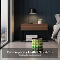 Round Leather Trash Can Large Capacity Decorative Garbage Bin Stylish Design Open Top Garbage Can for Kids, Homeowners, Bedroom, Living Room, Washroom