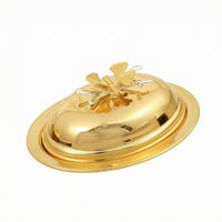 Iron Oval Butter Box Polished Finish Leaf Lid Butter Box Decorative Kitchen Storage Multi-Purpose
