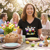 Easter V-Shaped Neckline T-Shirt Festive Design women's Easter T-Shirt Fun Prints V-Shaped Neckline Bunny Graphic Tee for Adults, Girlfriend