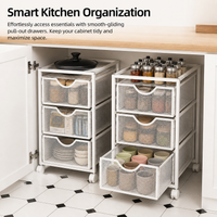 3 Tier Storage Trolley, White Carbon Steel Kitchen Storage Cart with Pull-Out Drawers, Freestanding Rolling Utility Tool Trolley
