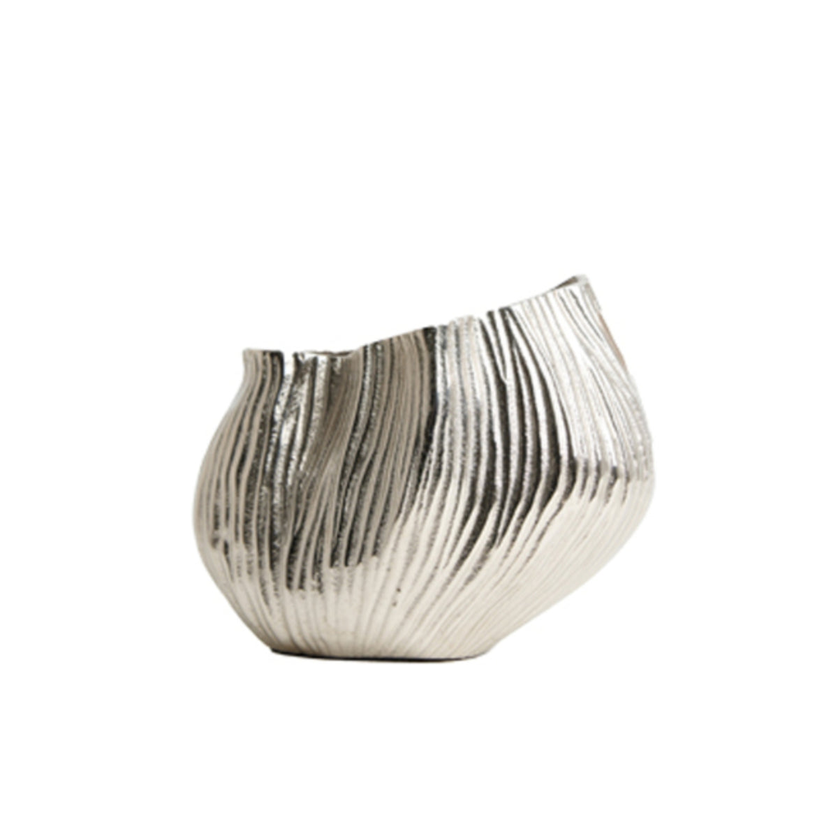 Bud Vase Silver Ribbed Vase Decorative Ribbed for Tabletop, Living Room, Entryway