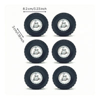 6 Pieces 1:12 1:16 RC Wheel and Tire Set Rugged Surface Design RC Wheels with Metal Hubs Rough-Terrain
