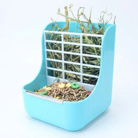 Small Animal Hay Feeder, 2-in-1 Hay Feeder, Spring-Loaded Hay Rack and Food Bowl for Chinchilla, Anti-Waste Design, 13x13x15.9cm