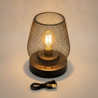 Decorative Table Lamp with Mesh Shade Industrial Mesh Lantern Cordless Desk Light Dimmable for Readers