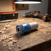 Blue Anodized Drill to Screwdriver Adapter Knurled Grip Male Thread to Hex Shank Adapter Metal Threaded Connector Compact