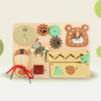 Natural Wood Child-Led Learning Busy Board Sensory Wooden Busy Board Interactive Toy Safe for Children, Home, Preschool