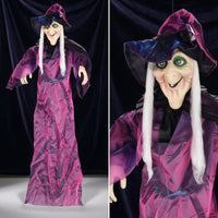 Sound Activated Hanging Witch Ghost indoor/outdoor Witch Ghost with Light-up Eyes Easy to Install Animated Halloween Prop Battery Powered for Haunted Houses, Entryways