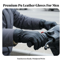men's PU Leather Gloves Thick Warm Thermal Riding Gloves Hand Coverings Windproof Timeless Design for Cyclists, Cycling