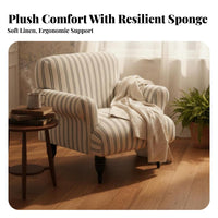 Striped Wooden Armchair mid-centuryera Modern aesthetic Striped Upholstered Armchair sturdy Wood Frame Accent Chair for Readers, perusing corner, Bedroom, Office