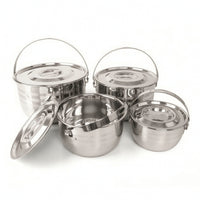 4 Pieces Camping Pot Set with Lids Portable Stainless Steel Cookware Set Compact Pot with Lid for Backpackers