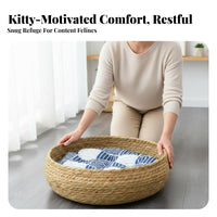Woven Feline Container Built-in Sharpen Clawser Pet Bed All-Season for Felines, Small Dogsing, Lounging, Living Room