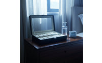 Watch Storage Box with Clear Lid Perfect Gift Watch Collection Box Metal Clasp Lock Contrast Stitching for Dresser Top