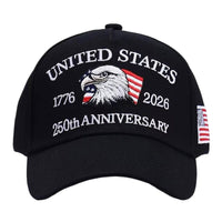 100% Cotton USA 250th Anniversary Cap Breathable Mesh Back 1776-2026 Commemorative Hat Adjustable Fit American Flag Eagle Cap Lightweight for Patriots, History Buffs, Collectors, National Holidays, Parades, Political Events
