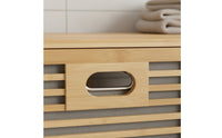 Multi-Functional Bamboo Laundry Hamper Cabinet Space Saving Double Hamper Cabinet with Shelf Removable Liners Tilt-out Laundry Sorter for Bathroom, Bedroom