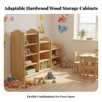 Wooden Multi-Compartment Shelf Natural Wood Finish Playroom Organization Center Child-Safe Design child-appropriate Height