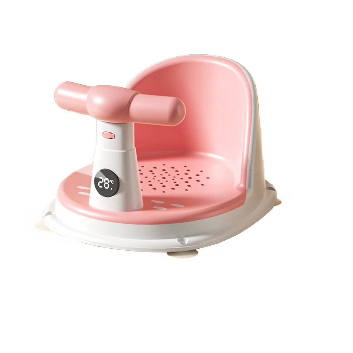 Ergonomic Backrest Temperature Sensing Bath Stool Drainage Holes Infant Bathtub Circle for Infants