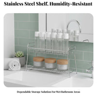 2-Tier Bathroom organizer Space Saving 2-Tier Wire Basket Shelf Sturdy Construction